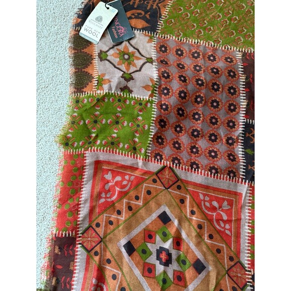 NWT Shingora Scarf Pure New Wool Woolmark India 78'x28" Bohemian Patchwork - Picture 4 of 6